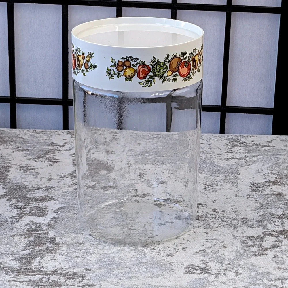 Vintage Pyrex Ware Glass Canister Jar Kitchen Storage Fruit Floral Lid White